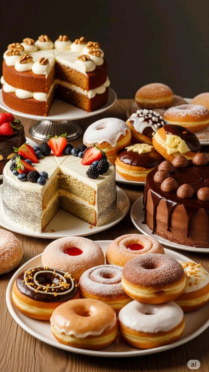 Թարմ կրուասաններ, մակարոն և հատապտղային տարտ